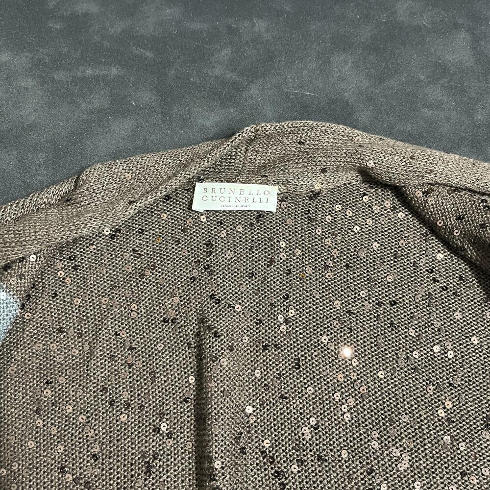 Brunello Cucinelli Silk Cardigan Sweater Sequin Linen Italy Embellished Striped - Picture 9 of 15